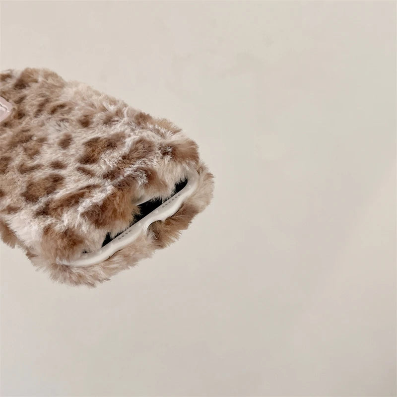 Ins New Fluffy Plush Leopard Print Winter Phone Case For iPhone