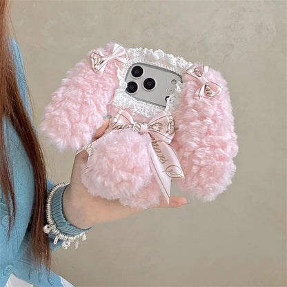 Korean Cute Bow Plush Phone Case For iPhone