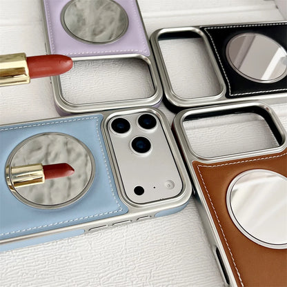 Wireless Charging Magnetic Mirror Leather Phone Case For iPhone