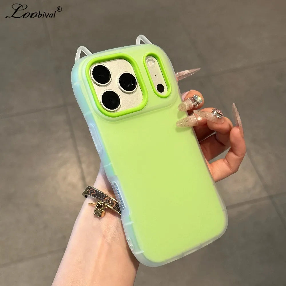 Cute Cartoon Cat Ear 2in 1 Case For iPhone