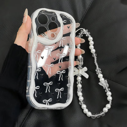Cute Bow Heart Pattern Wave-Shaped Phone Case For iPhone