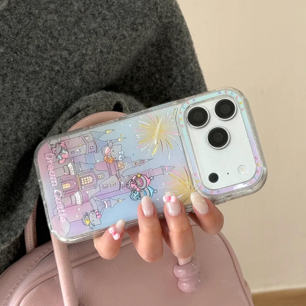 Pink Gilded Drip Glue Castle Kitty Cat For iPhone Case