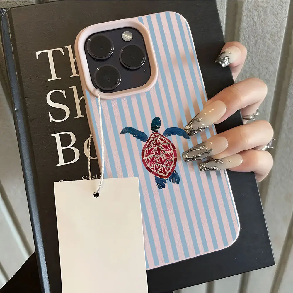 Blue Stripe Cute Sea Turtle Pattern Phone Case For iPhone
