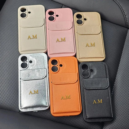 Custom Initials Name Letter Card Bag Leather Case For iPhone