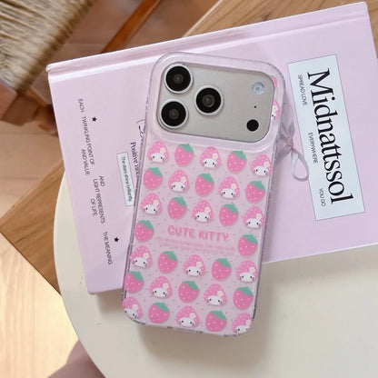 Fashion Phone Cases Kawaii KT Strawberry Print Phone Case Pink For iPhone