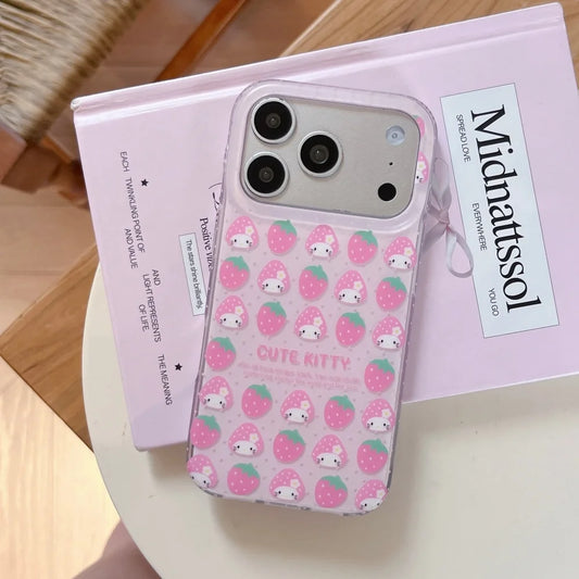 Fashion Phone Cases Kawaii KT Strawberry Print Phone Case Pink For iPhone