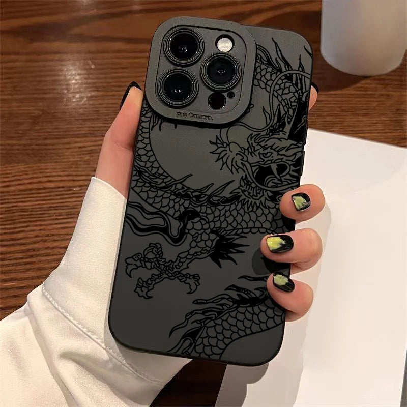 Black Chinese Dragon Silicone Phone Case For iPhone