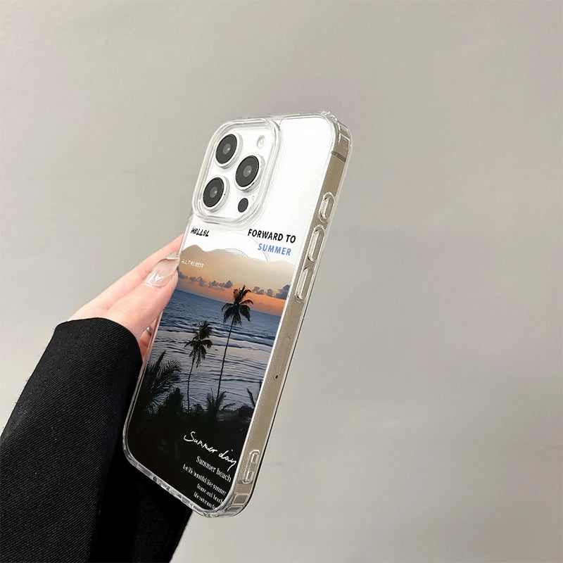 Beach Scene Wireless Charging Hard Case For iPhone