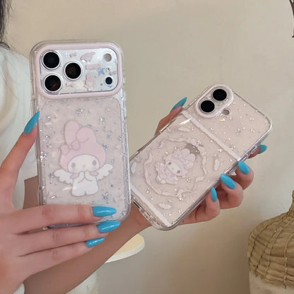 Luxury My Melody Phone Case Large Sparkle Window Lens Protector Shockproof Transparent Soft Cover For iPhone