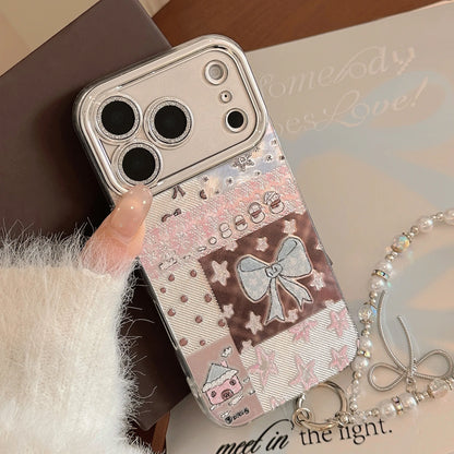 Korean Bowknot Splicing Phone Case With Chain For iPhone