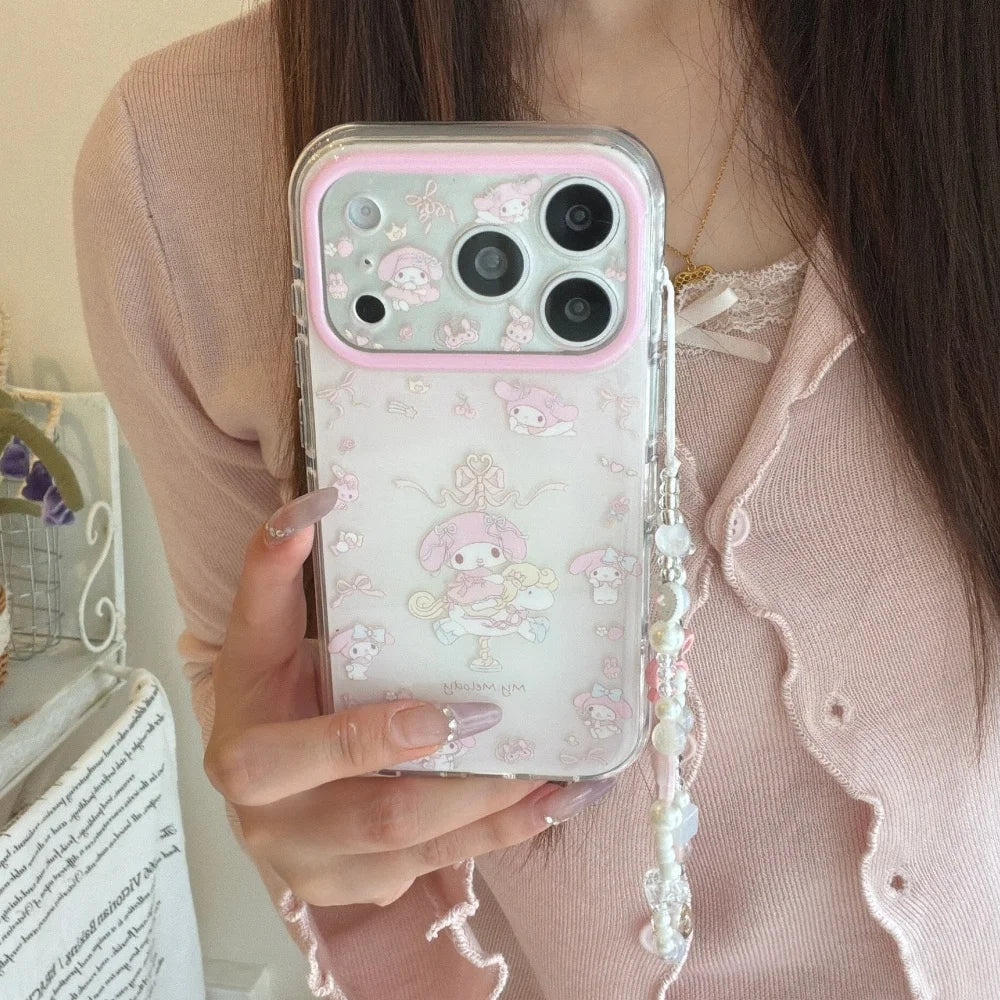 Luxury Round Edged Fine Hole Pink Wooden Horse Melody Phone Case For iPhone