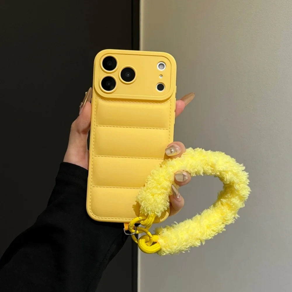 Luxury Down Jacket Furry Lanyard Case For iPhone