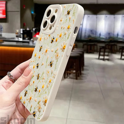 Cute Honeybee Flower Pattern Phone Case For iPhone