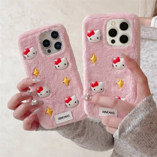 Cute Pink Rabbit Feather Four Star Kitty Sanrio Phone Soft Case For iPhone