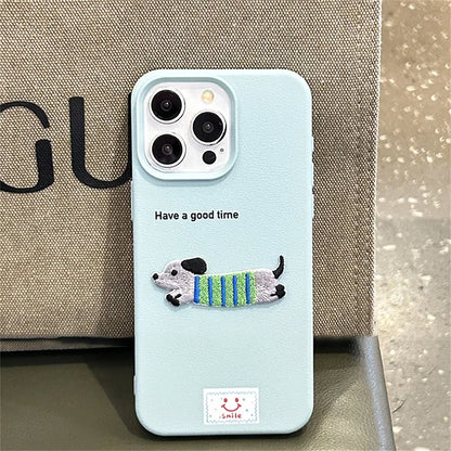 Cute Cartoon Dachshund Litchi Pattern Phone Case For iPhone