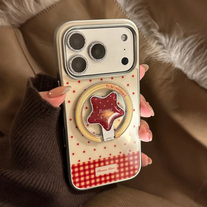 Korean Red Stars Fold Stars Magnetic Bracket Plating Phone Case For iPhone