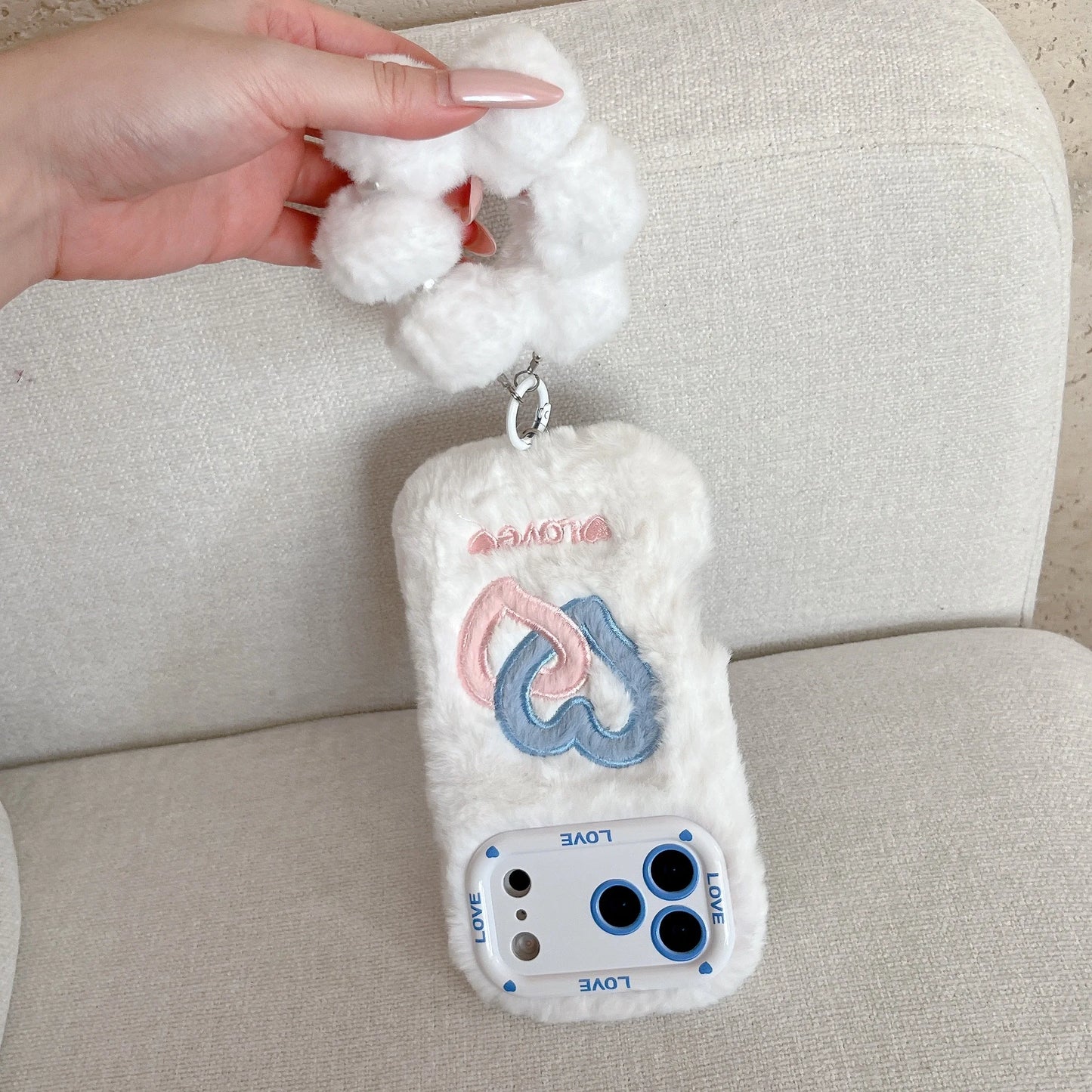 Furry Double Heart Warm iPhone Case For iPhone