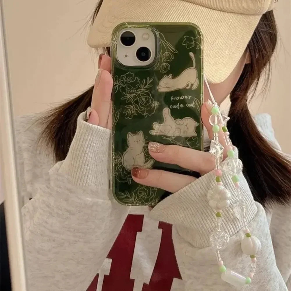 Feather Yarn Green Sketch Cat Phone Case