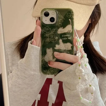 Feather Yarn Green Sketch Cat Phone Case