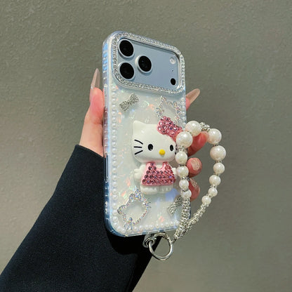 3D Cute Cartoon Sanrio Hello Kitty Bling Glitter Pearl Phone Case For iPhone