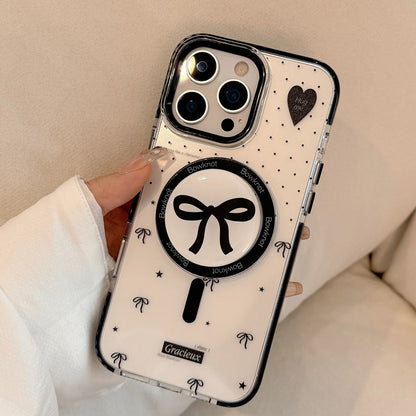 Korean Black Polka Dots Bowknot Magnetic Bracket Phone Case For iPhone