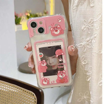 Cute Winnie the Pooh Photo Card Holder Wallet Phone Case For iPhone