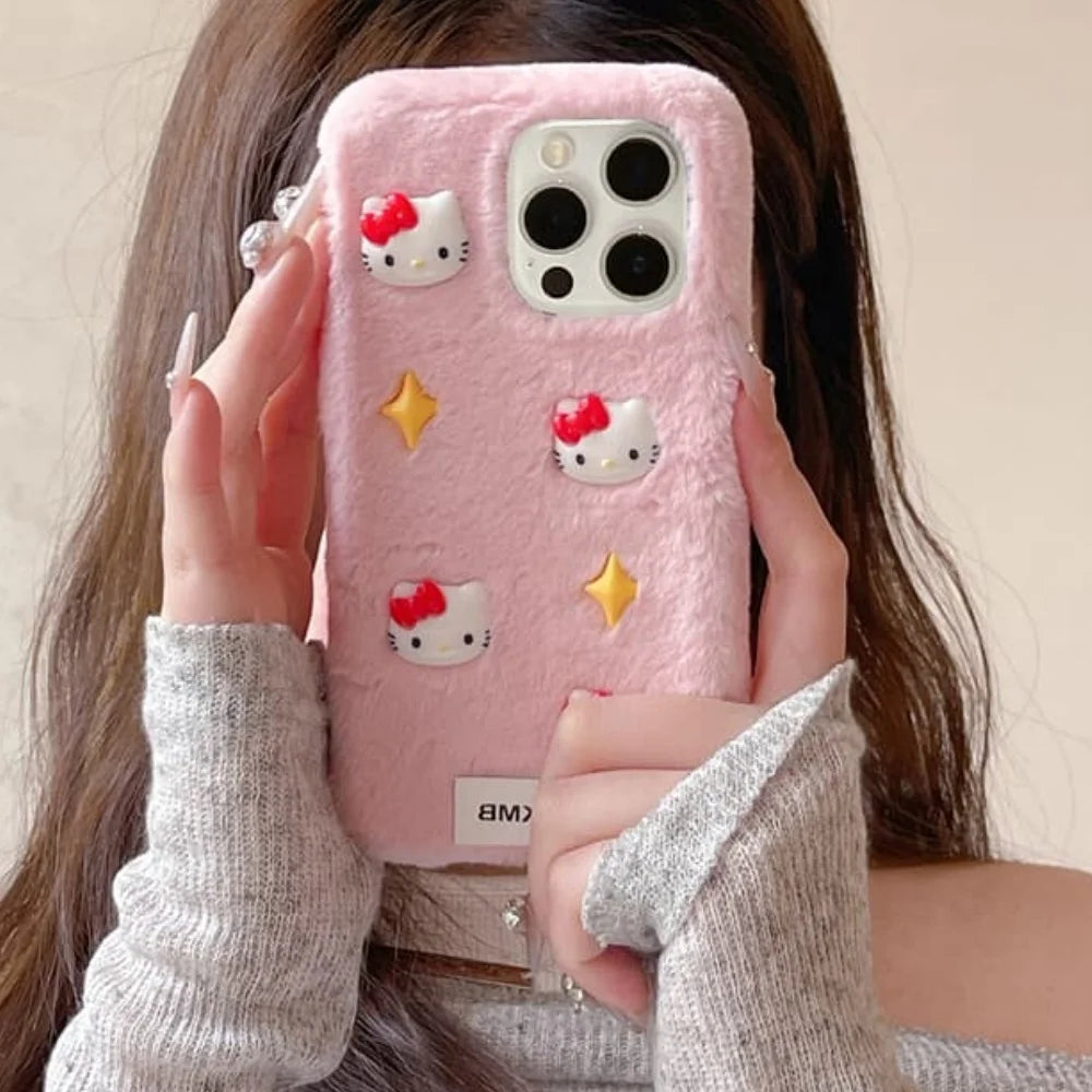 Cute Pink Rabbit Feather Four Star Kitty Sanrio Phone Soft Case For iPhone