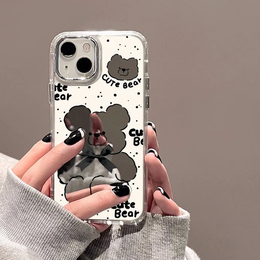 Cute Bear Makeup Mirror Phone Case