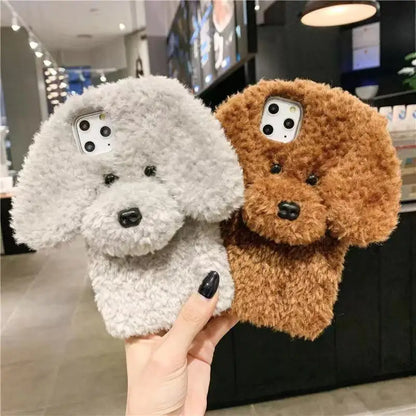 3D Teddy Dog Fluffy Phone Case For iPhone