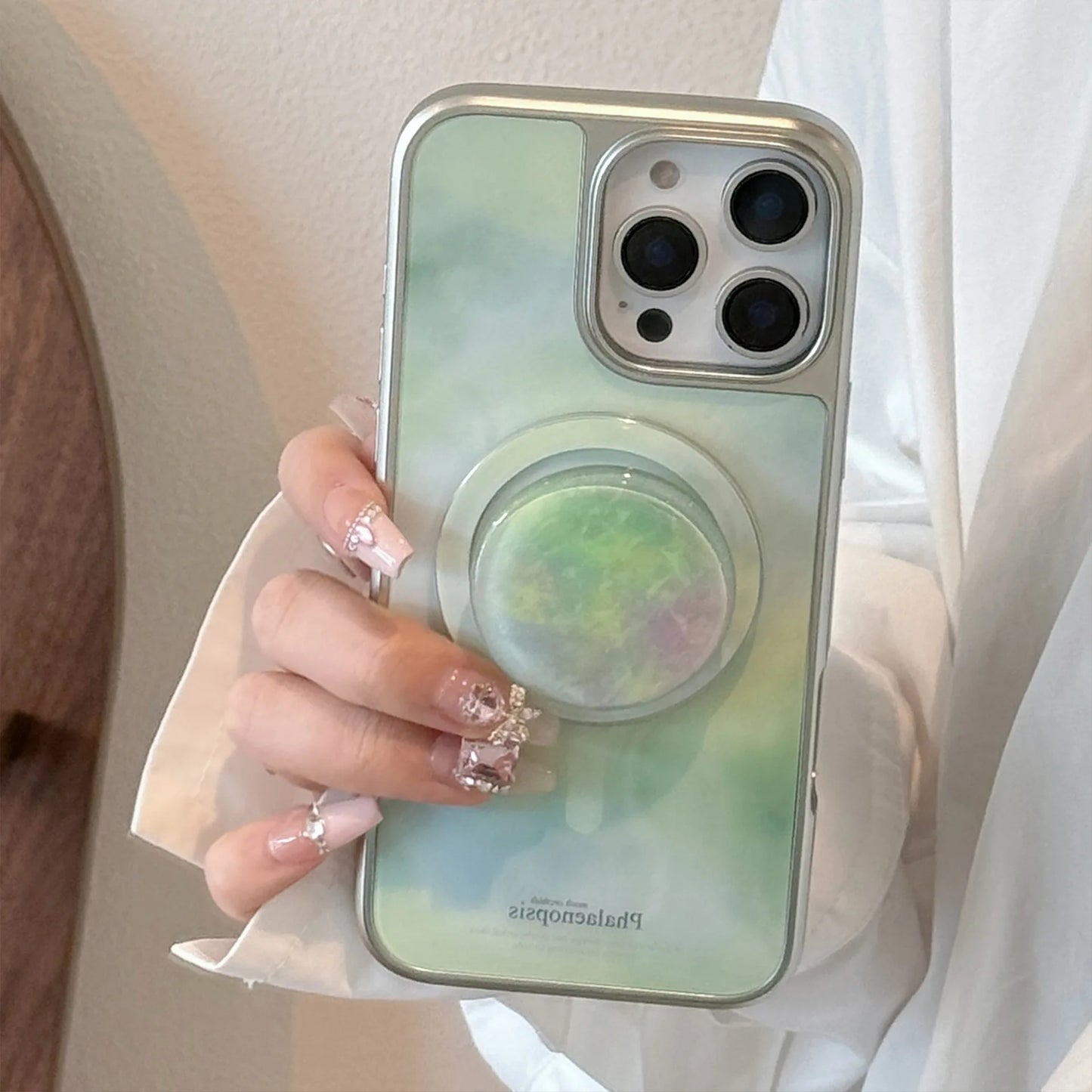 Fashion Gradient Green Marble Pattern Electroplated Phone Case For iPhone