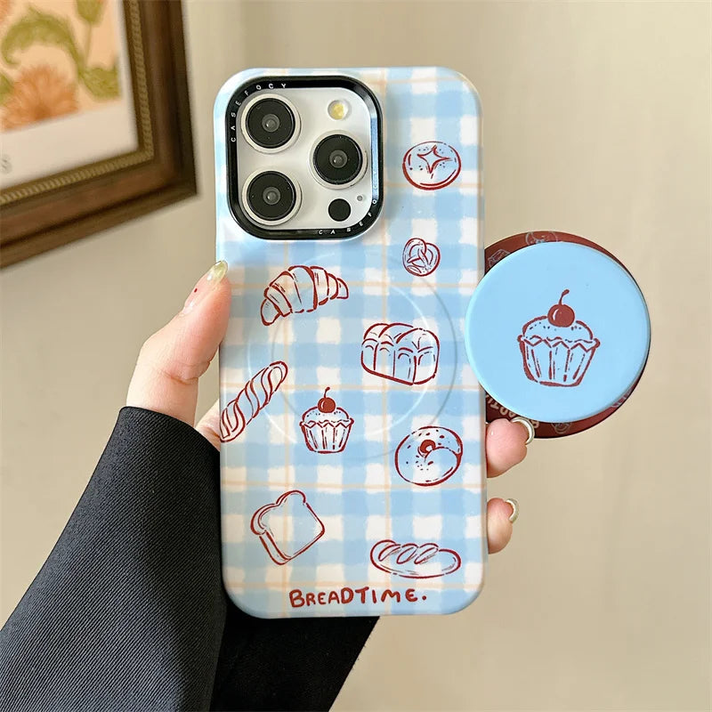 Fashion Blue Checkered Bread Magnetic Phone Case