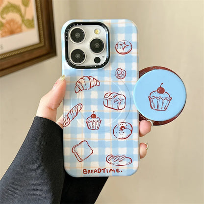Fashion Blue Checkered Bread Magnetic Phone Case