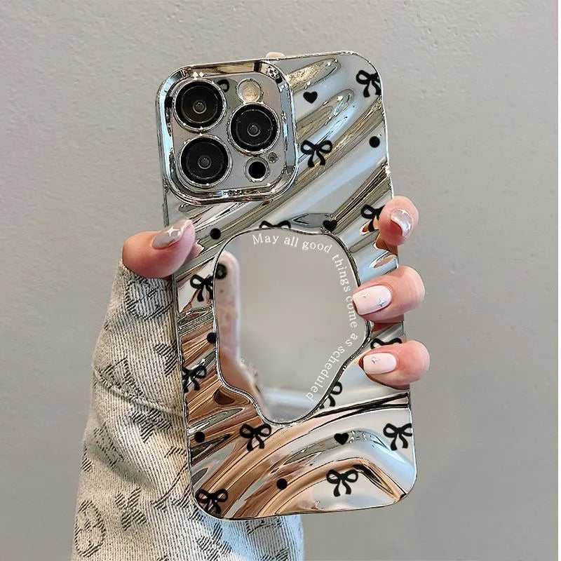 Aesthetic Butterfly Cover Wavy Pattern Mirror Phone Case