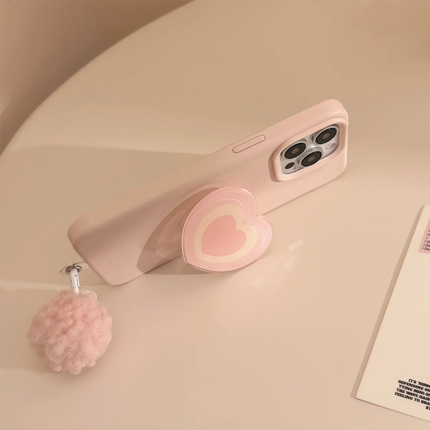 Korean Pink Phone Case With Love Heart Holder For iPhone