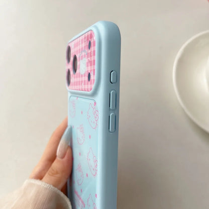 Cute Cartoon Large Window Four Colored Line Kitty Head Phone Case For iPhone