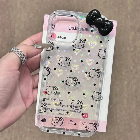 Hello Kitty Black Dot Line KT Phone Case For iPhone