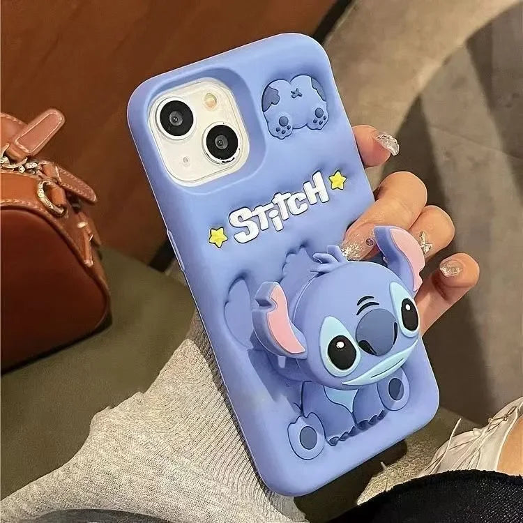 Cute Stitch Head Grip Tok Holder Silicon Soft Phone Case For iPhone