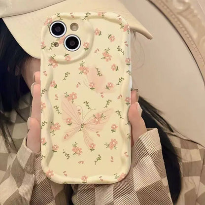 Retro Butterfly Flowers Wavy Silicone Phone Case For IPhone