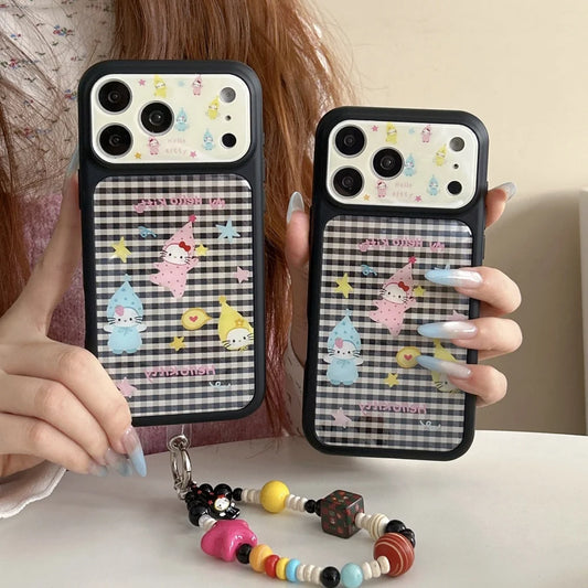 Luxury Cute Black and White Checkered Hat Kitty Phone Case For iPhone