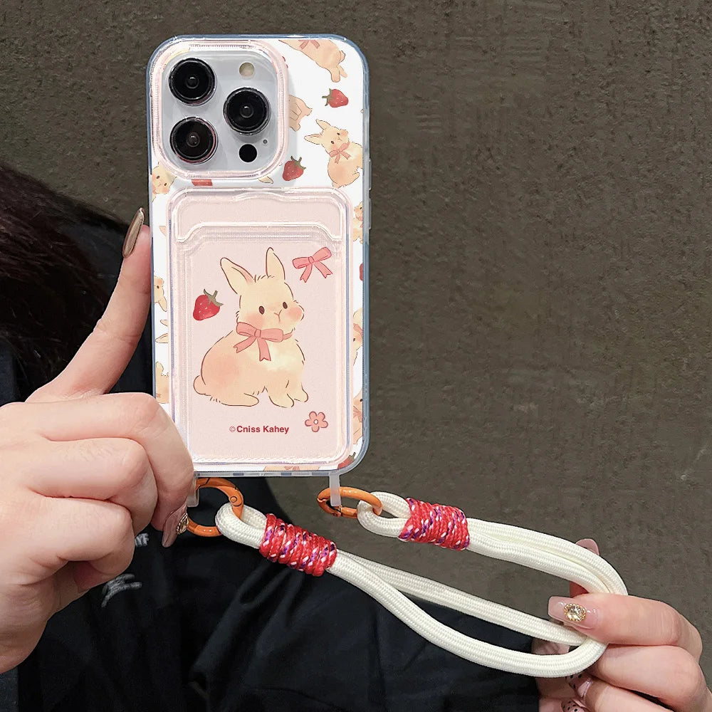 Cute Rabbit Card Slot Bag Holder Phone Case For iPhone