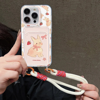 Cute Rabbit Card Slot Bag Holder Phone Case For iPhone