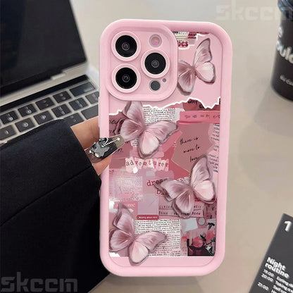 Pink Cute Butterfly Silicone Soft Phone Case For iPhone