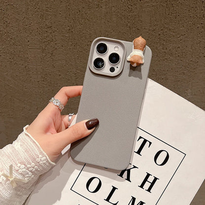 Cute 3D Cartoon Lying Cat Lychee Pattern Leather Phone Case For iPhone