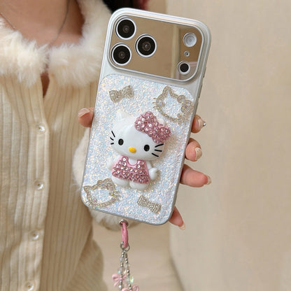 3D Cute Cartoon Sanrio Sparkling Glitter Full Diamond KT Phone Case For iPhone