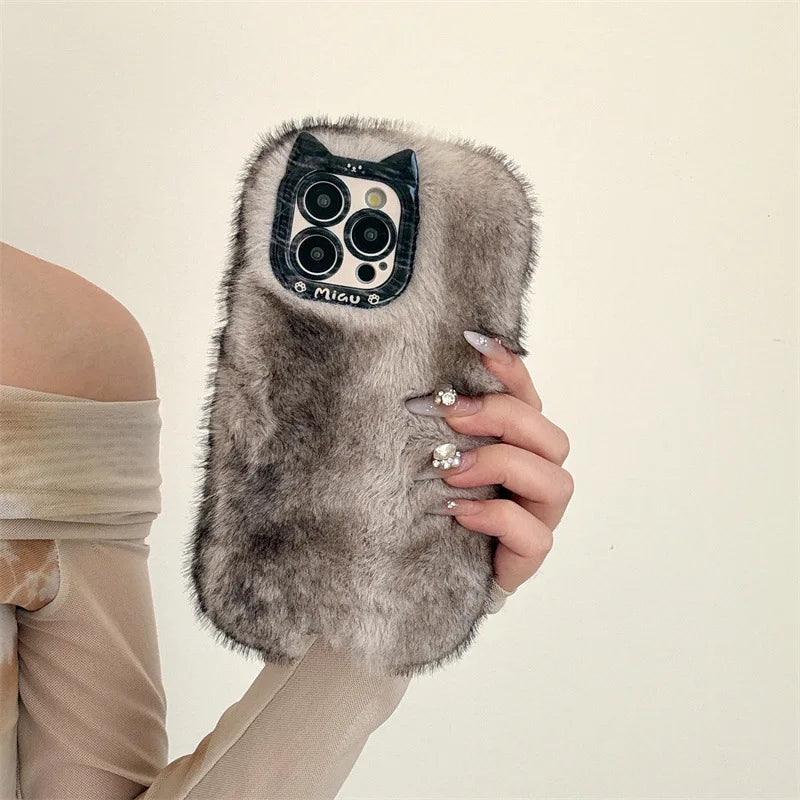 Luxury Personality Gradient Furry Plush Warm Phone Case For iPhone