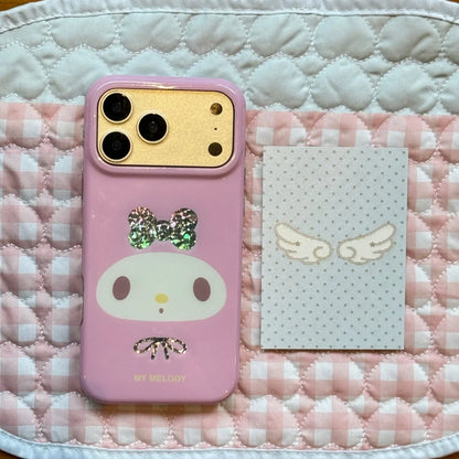 Cute My Melody IMD Glossy Phone Case Glitter Bow Soft Shockproof Cover For iPhone