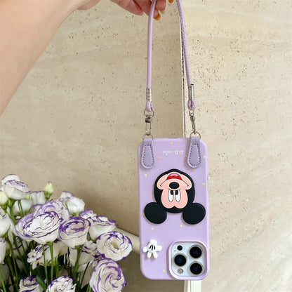 Luxury Wristband Lanyard Mickey Leather Phone Case For iPhone
