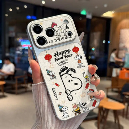 Animation Peripheral Cartoon Imitation Leather Snoopy Cute Phone Case For iPhone