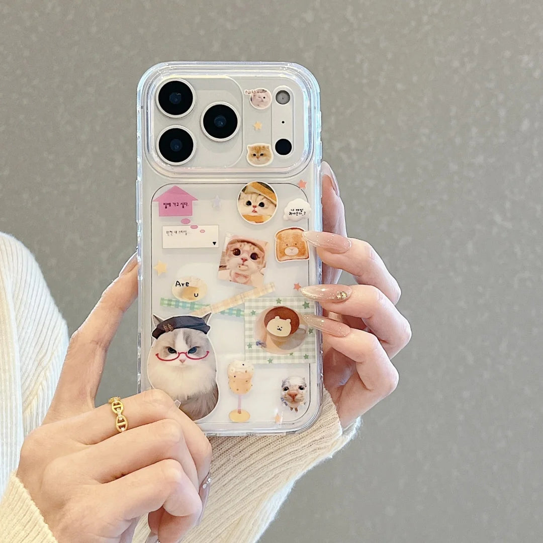 Korean Cute Cartoon Dog Cat Pattern Phone Case For iPhone