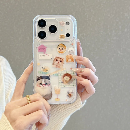 Korean Cute Cartoon Dog Cat Pattern Phone Case For iPhone